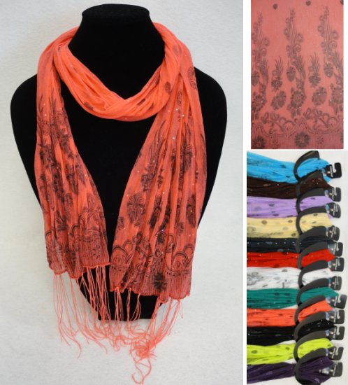 Sheer SCARF with Fringe--Stripes/Floral/Sparkle